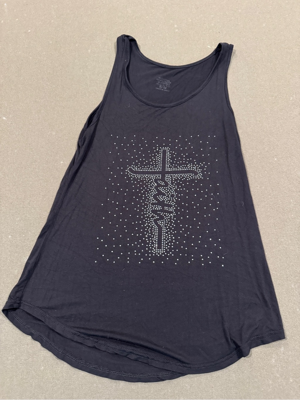 Women's Black Rhinestone Cross Tank Top